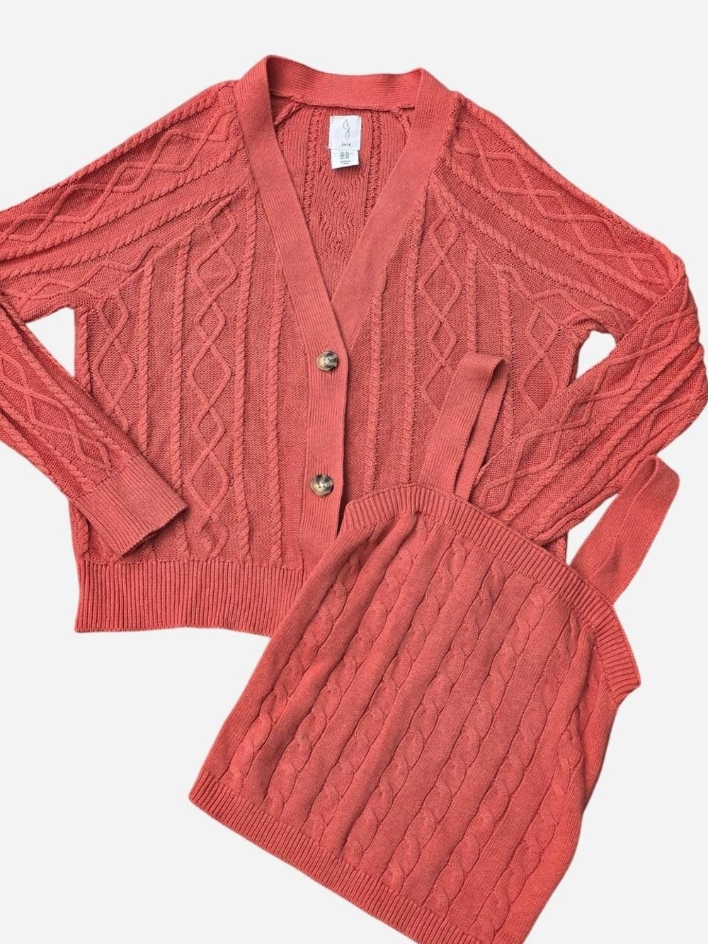 Joie 2-Piece Cable Knit Cardigan & Camisole Sweater Set Terracotta Size XS